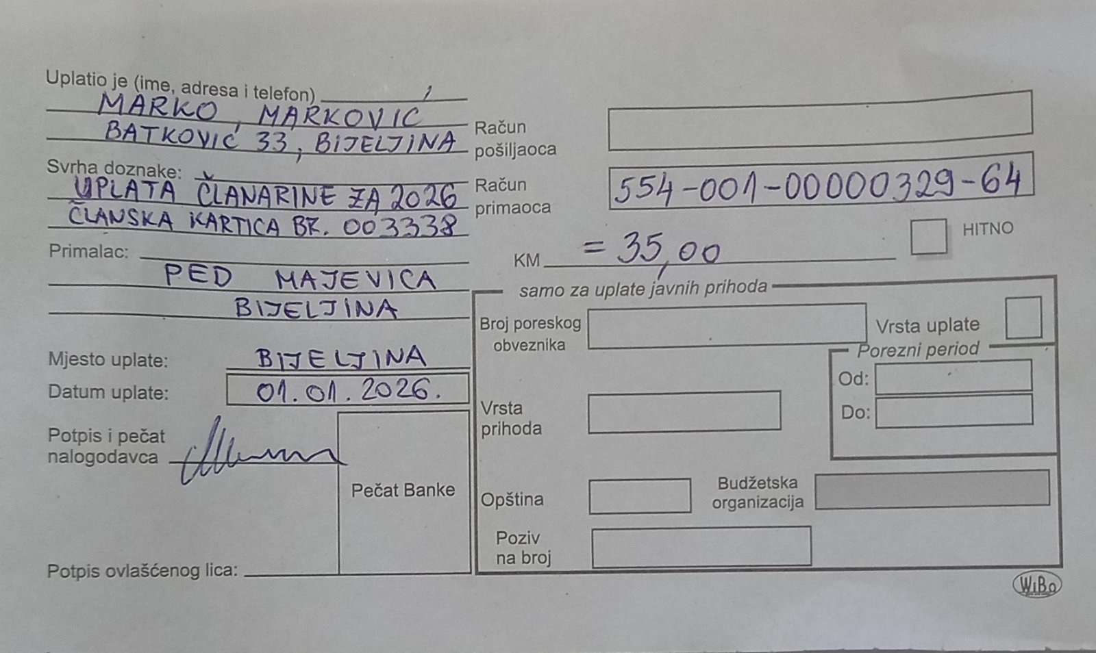 Uplatnica 35 KM