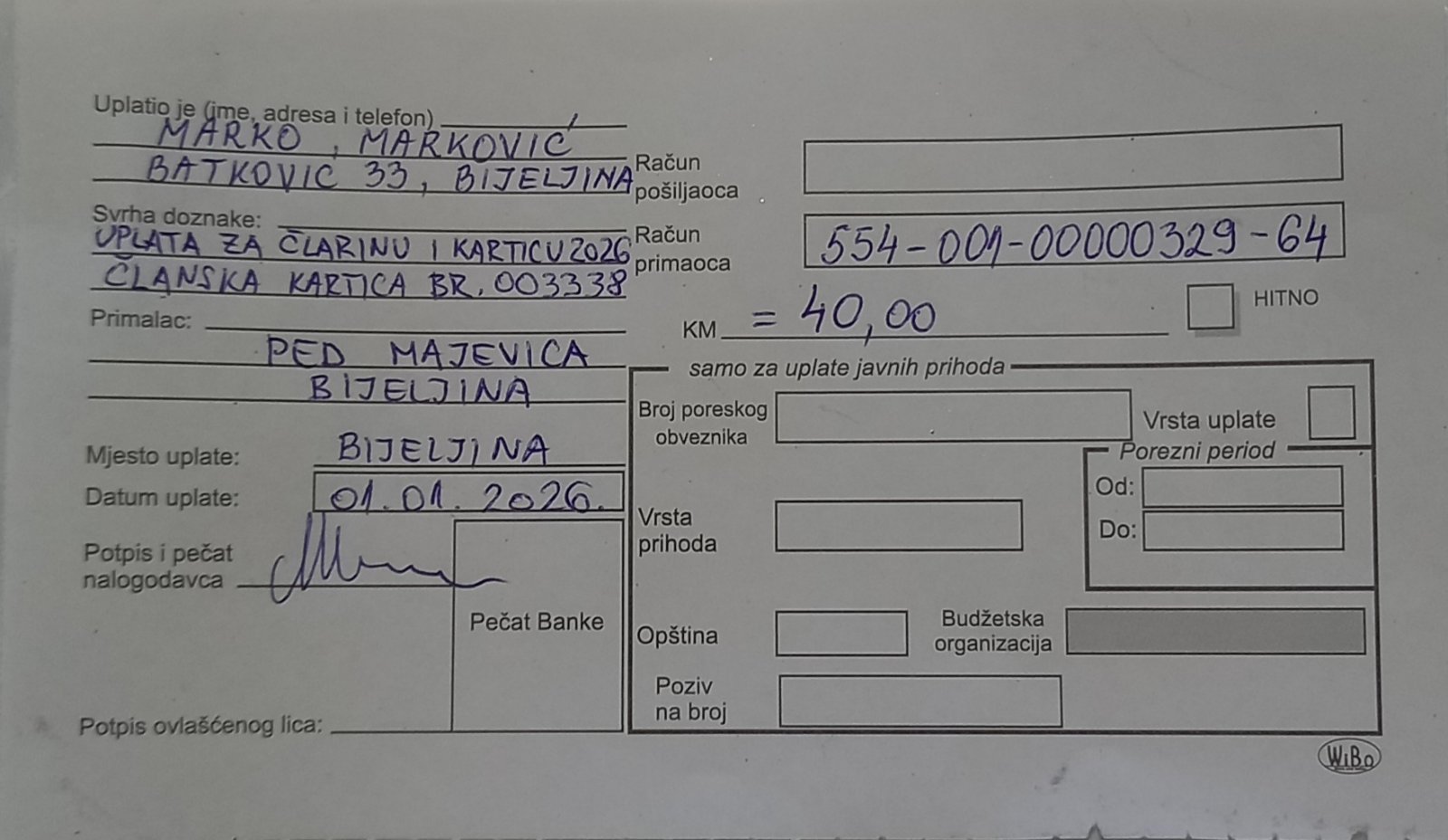 Uplatnica 40 KM